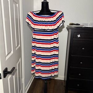 Lane Bryant Navy and Red Striped Midi Dress